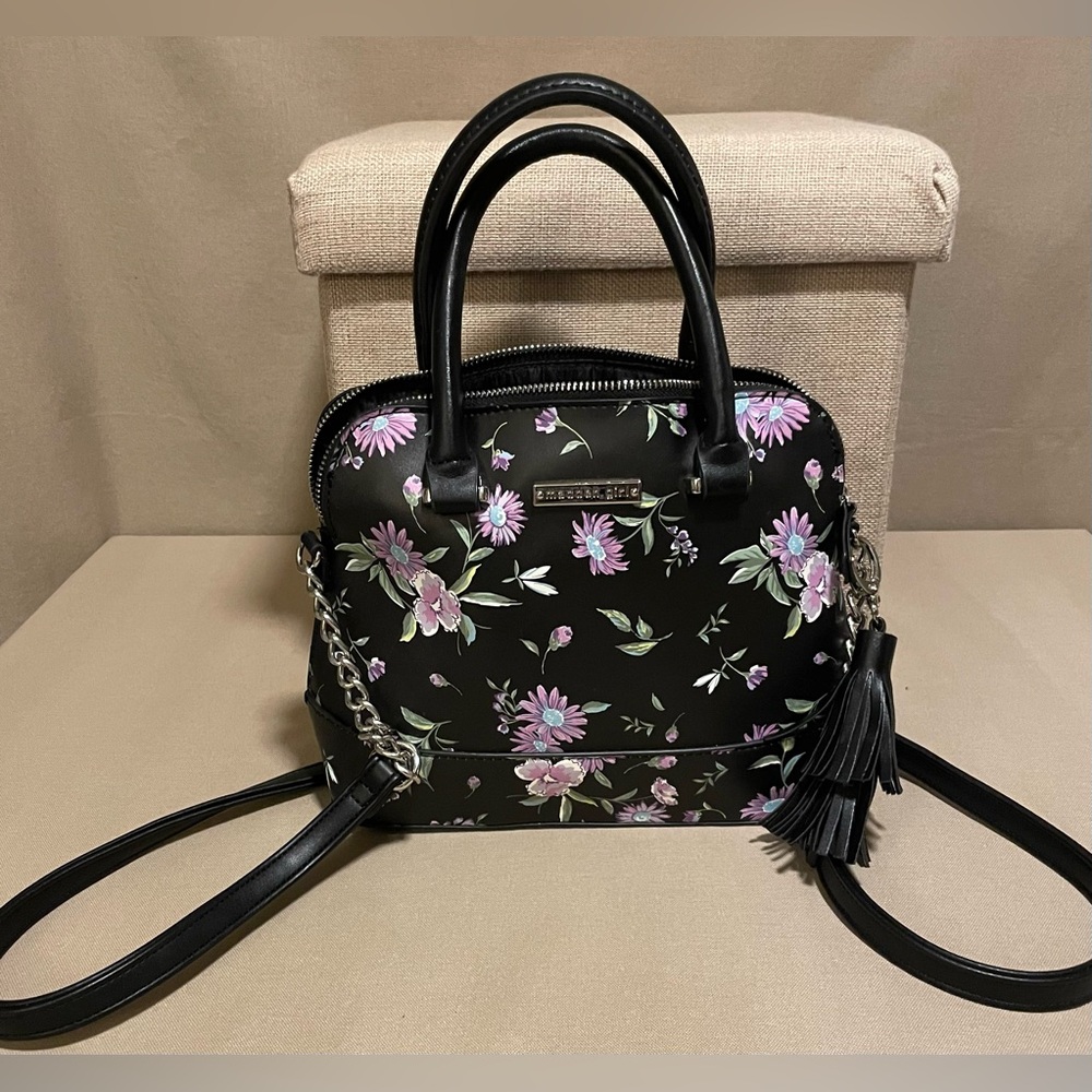 Madden Girl Black and Purple Floral Satchel
